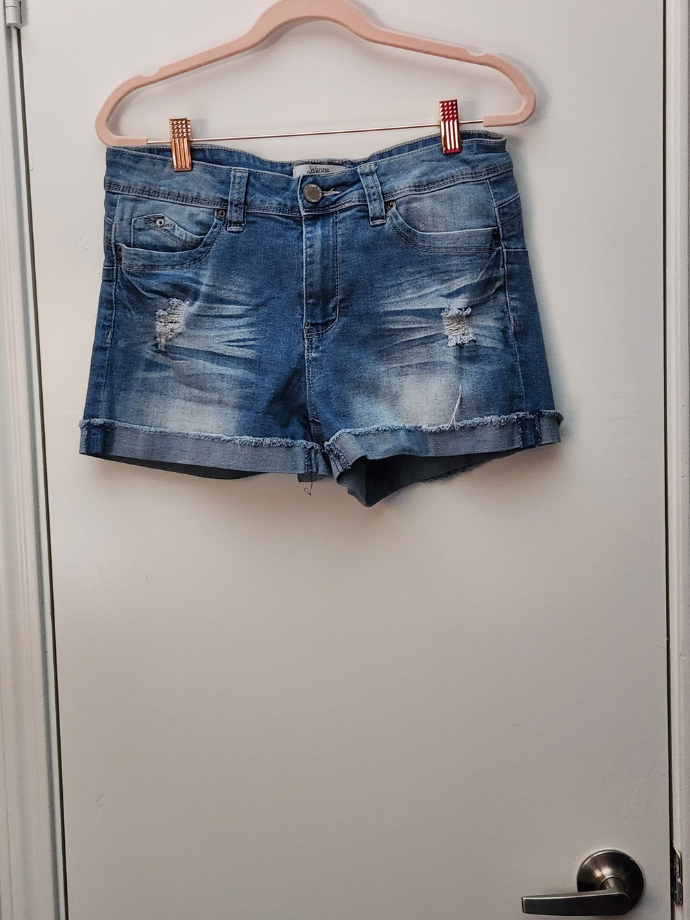 Women’s Distressed Mid-Rise Blue Denim Jean Shorts